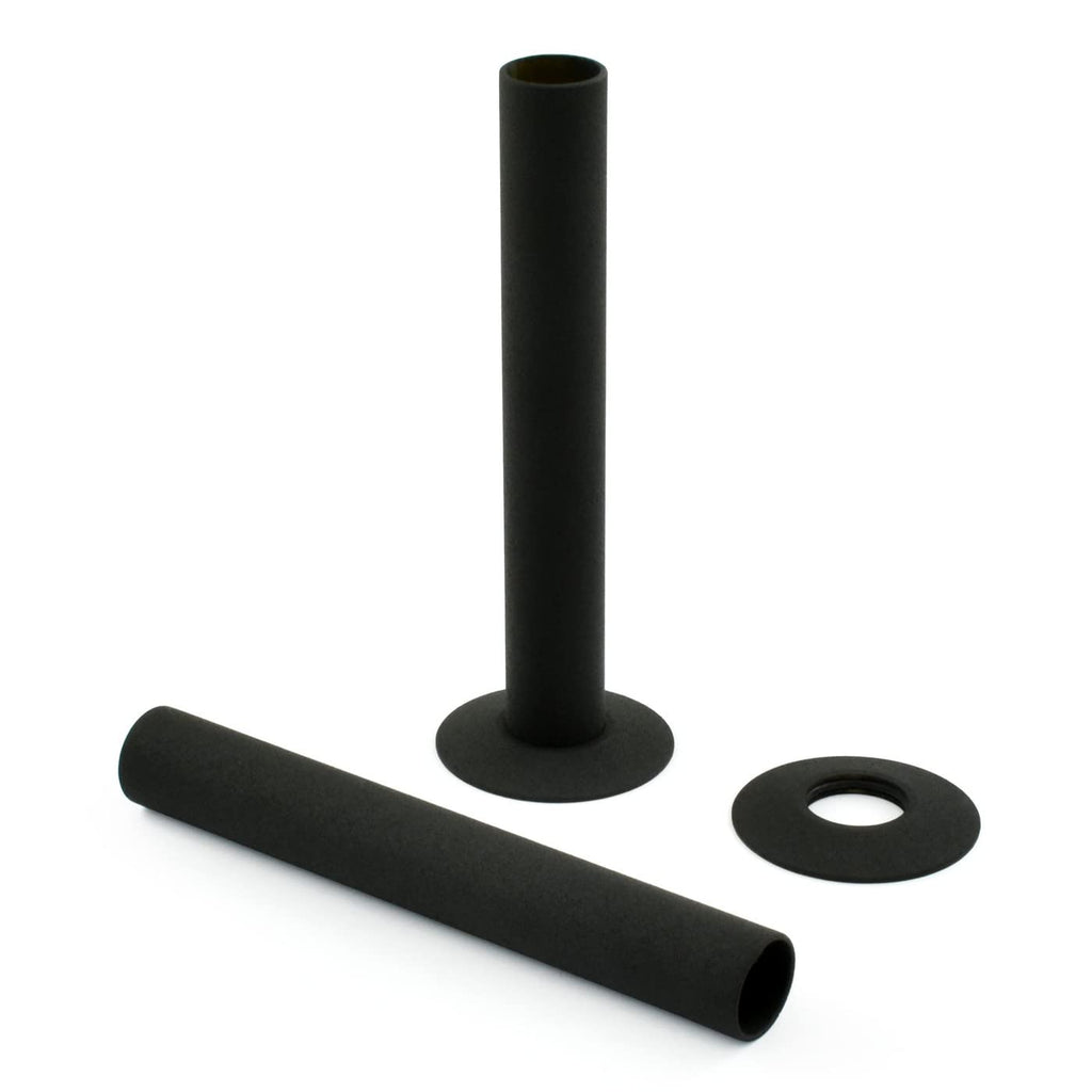 Sandy Beach Black TRV Thermostatic Radiator Valve Pipe Covers Sleeves & Collars 130mm x 18mm
