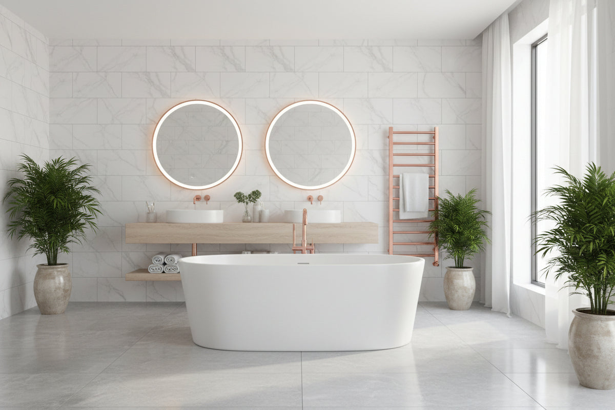 Sandy Beach Copper Angled Heated Towel Rail Radiator Valves 15mm