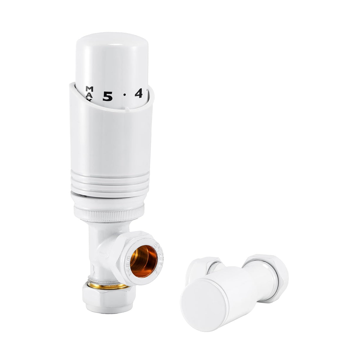 Sandy Beach Central Heating TRV Thermostatic 15mm Angled Straight Chrome Towel Radiator Valve with Lockshield Valve