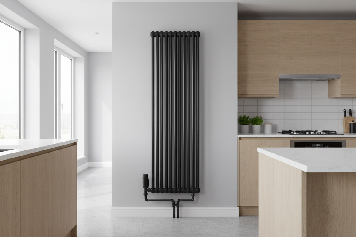 Sandy Beach Black TRV Thermostatic 15mm Angled Straight Radiator Valve with Lockshield Valve