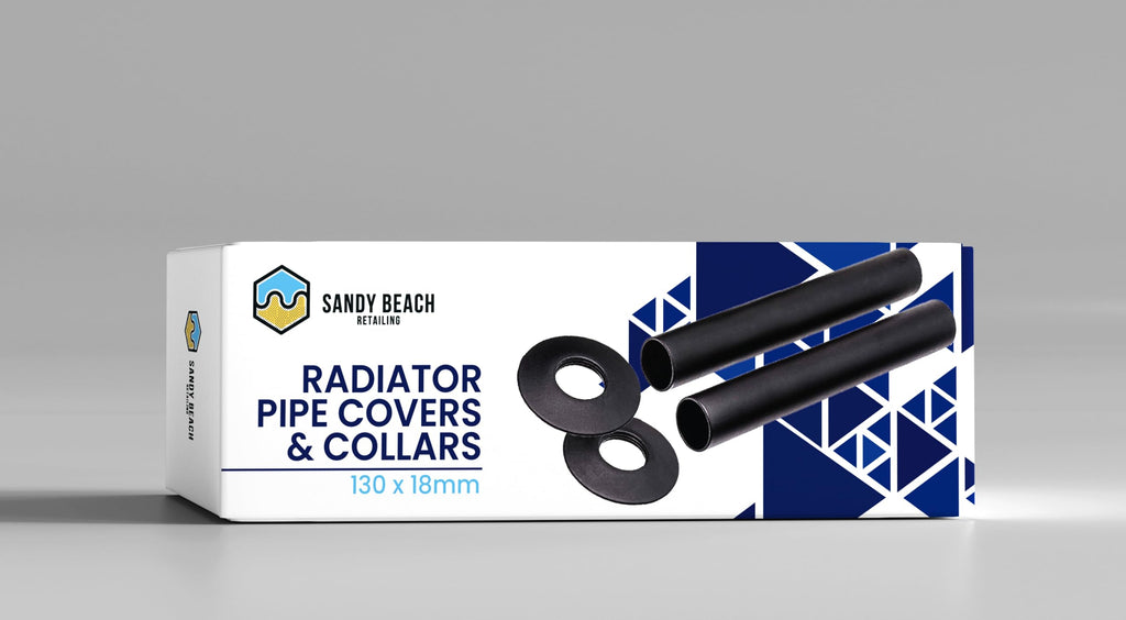 Sandy Beach Black TRV Thermostatic Radiator Valve Pipe Covers Sleeves & Collars 130mm x 18mm