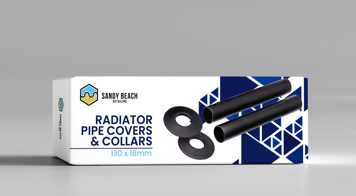 Sandy Beach Black TRV Thermostatic Radiator Valve Pipe Covers Sleeves & Collars 130mm x 18mm