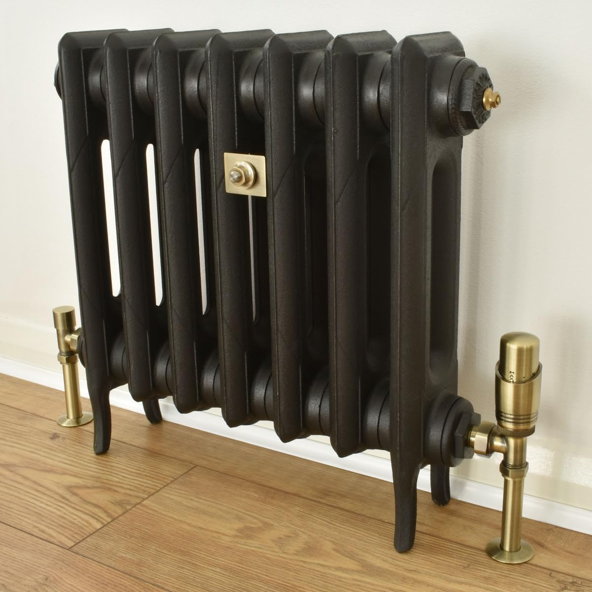 Sandy Beach Antique Brass TRV Thermostatic 15mm Angled Straight Radiator Valve with Lockshield Valve
