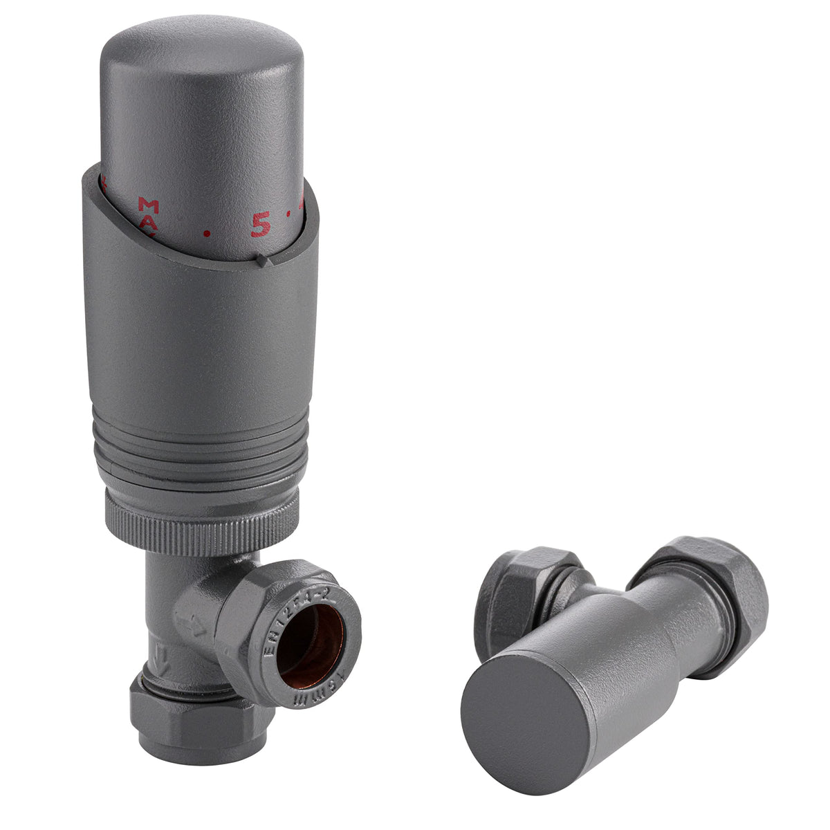 Sandy Beach Anthracite TRV Thermostatic 15mm Angled Straight Radiator Valve with Lockshield Valve