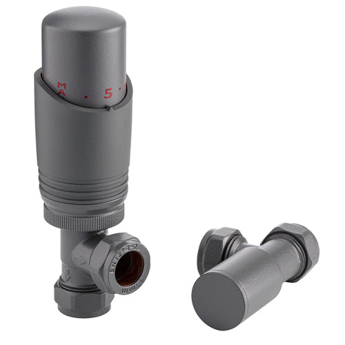Sandy Beach Anthracite TRV Thermostatic 15mm Angled Straight Radiator Valve with Lockshield Valve