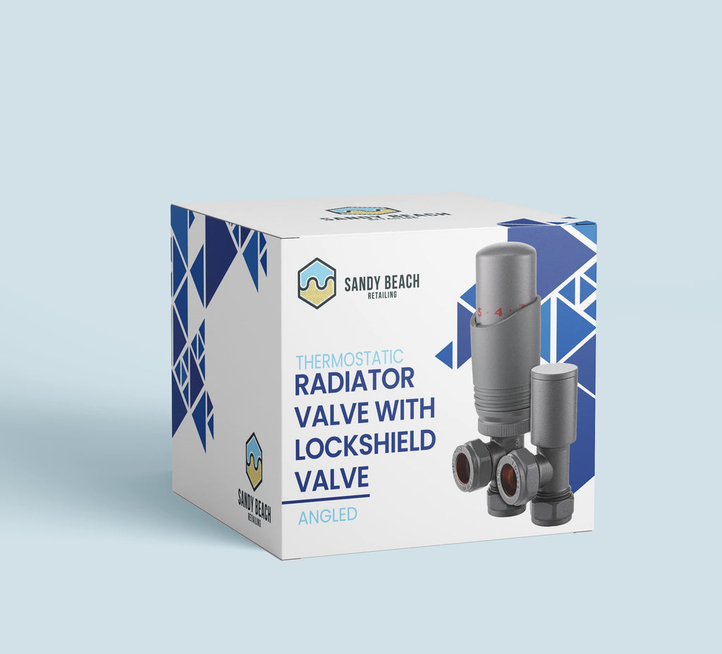 Sandy Beach Anthracite TRV Thermostatic 15mm Angled Straight Radiator Valve with Lockshield Valve