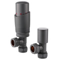 Sandy Beach Anthracite TRV Thermostatic 15mm Angled Straight Radiator Valve with Lockshield Valve