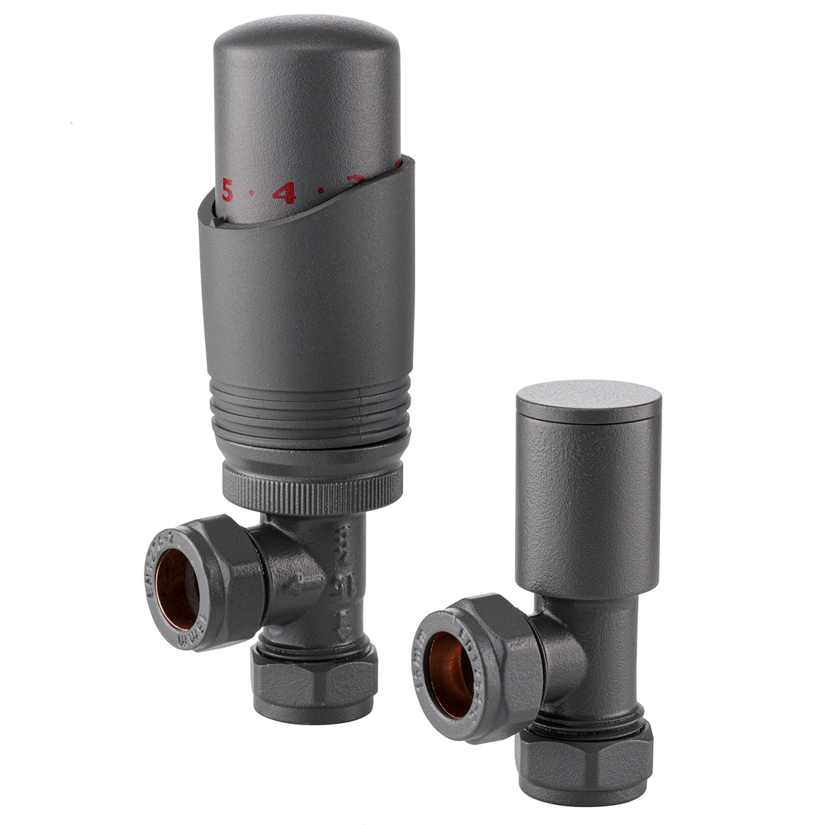 Sandy Beach Anthracite TRV Thermostatic 15mm Angled Straight Radiator Valve with Lockshield Valve