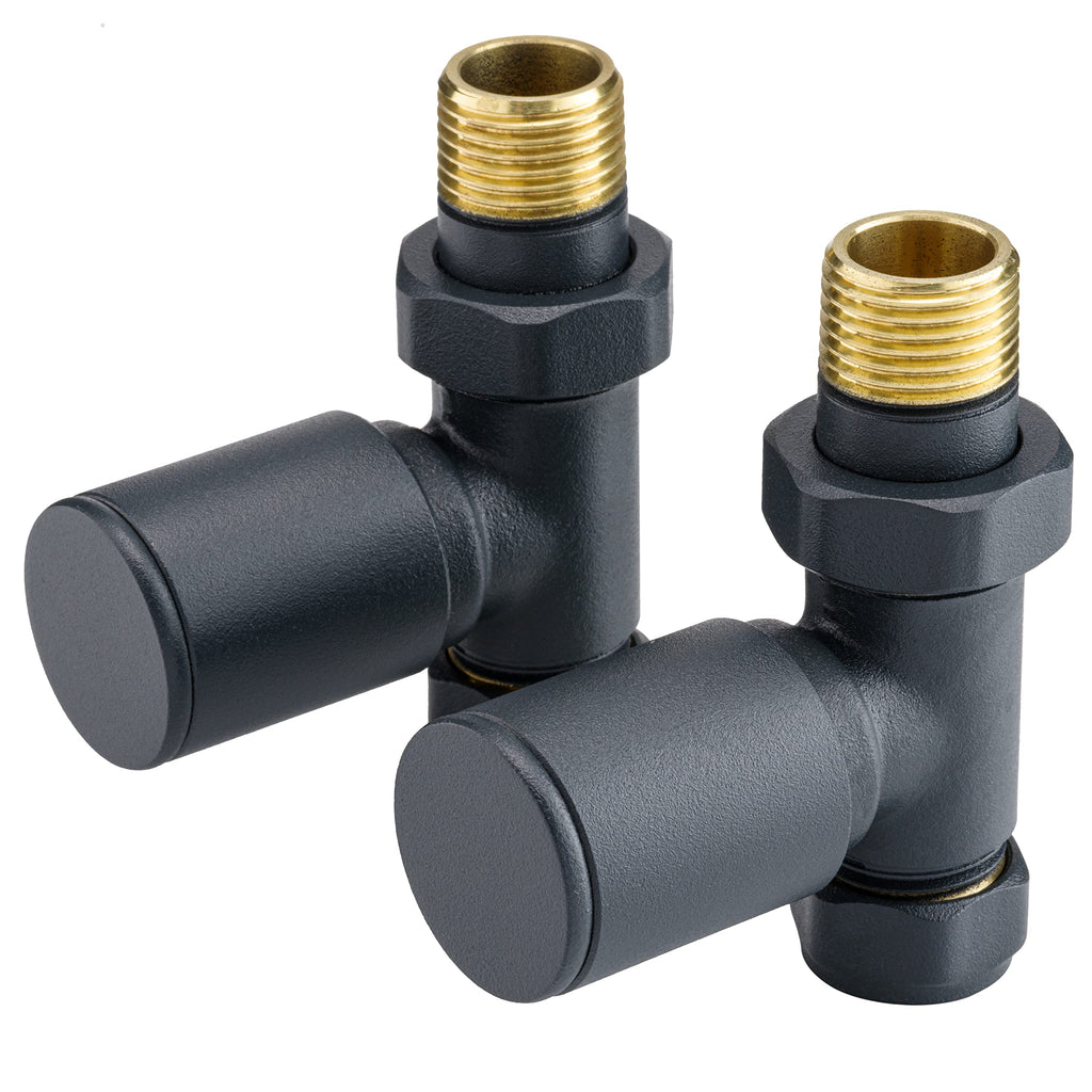 Sandy Beach Anthracite Grey Straight Heated Towel Rail Radiator Valves 15mm