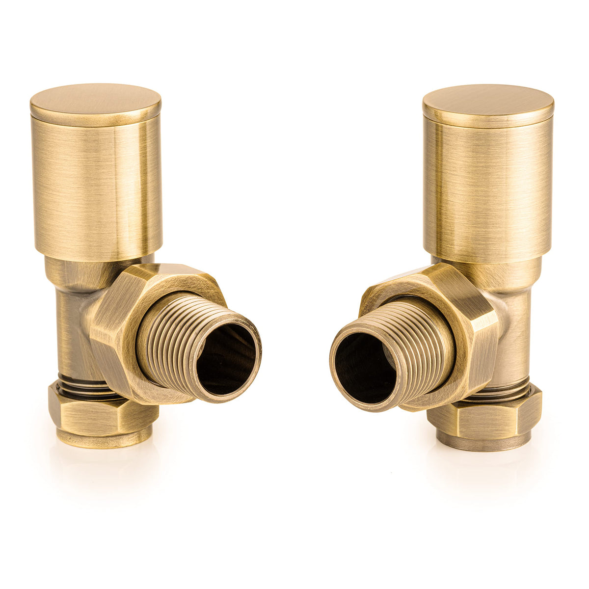 Sandy Beach Antique Brass Angled Heated Towel Rail Radiator Valves 15mm